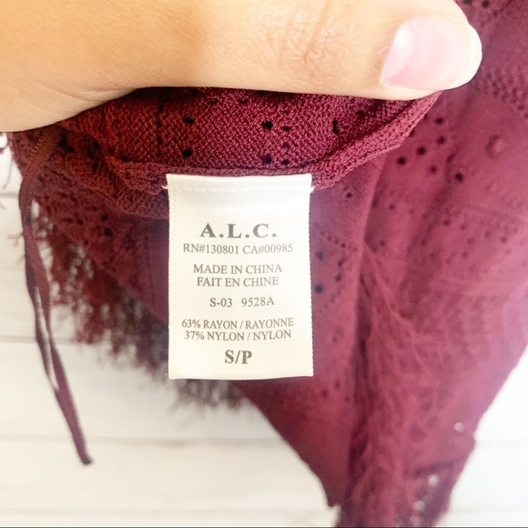 A.L.C. Maroon Knit Fringe Sheer Boho Crop Top Blouse Size Small - Picture 8 of 10